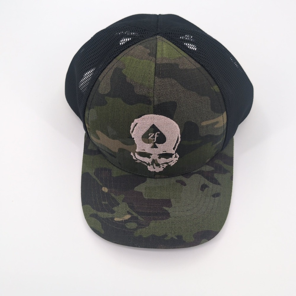 Zero Foxtrot Skull Spade Camo Trucker Hat Cap Mesh Snapback Black Camouflage ZF